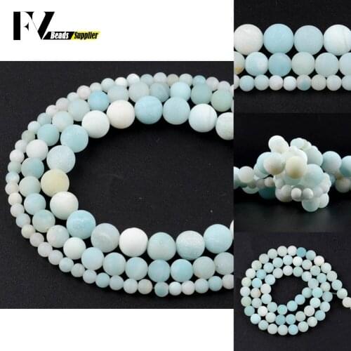 Wholesale 4-10mm Dull Polished Amazonite Spacer Round Stone Beads For Jewelry Making DIY Bracelets Necklace Needlework 15"