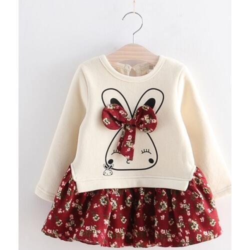 Autumn Winter Dress for Girls,Kids Cotton Long Sleeved Thick Dress,2-6 Years Girl Clothes Dress