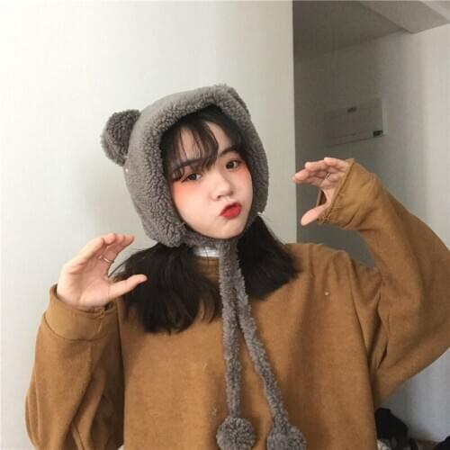 Autumn and winter Plush versatile bear ear protection cute hat