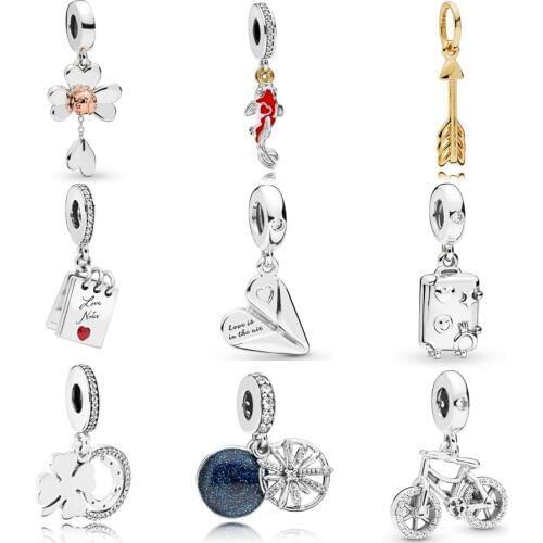 925 Sterling Silver Beads Heart Paper Plane Dangle Charm Notebook Charm Fit Original Pandora Charm Bracelet Bangle DIY Jewelry