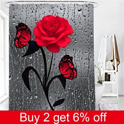 Polyester Fiber Bath Curtain Flowers 3d Printed Waterproof Shower Curtain with 12 Hooks For Home Decor Bathroom Accessories
