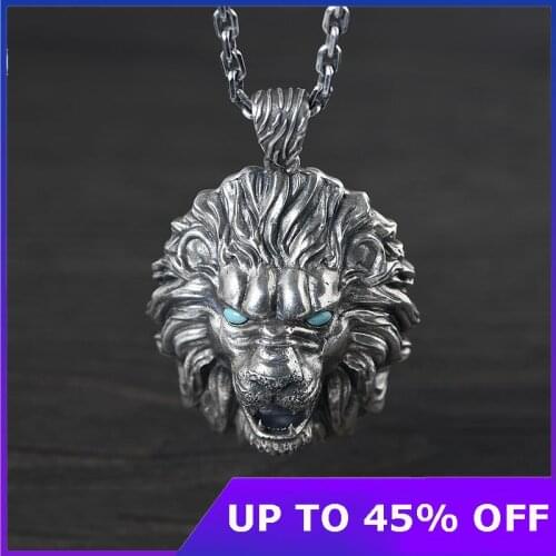 Real 925 Sterling silver jewelry vintage Thai silver men pendant stylish three-dimensional engraved lion silver pendant for man