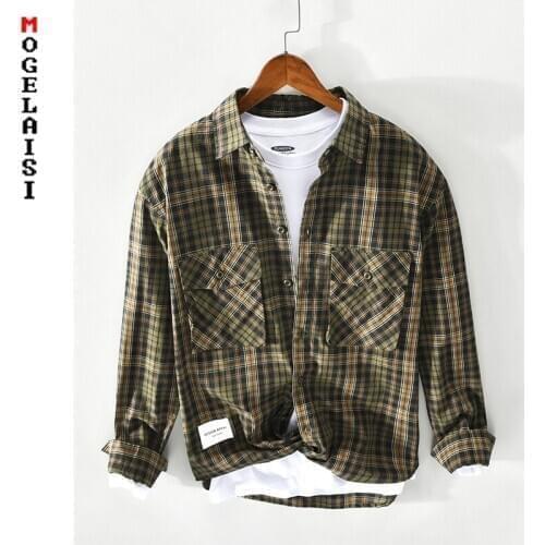Casual men plaid shirt Big pocket long sleeve tops man high quality 100% cotton soft Army green shirts chemise homme Z135