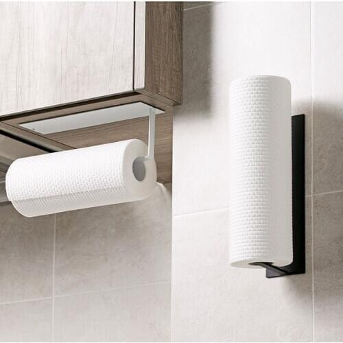 Self-adhesive Paper Roll Holder Cabinet Paper Towel Rack Carbon Steel Kitchen Storage Organizer Shelf Kitchen Supplies