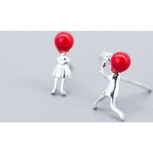 BUDROVKY Stud Earrings Girls Jewelry Red Pearl Earrings Christmas Earrings Gift Proposal Jewelry