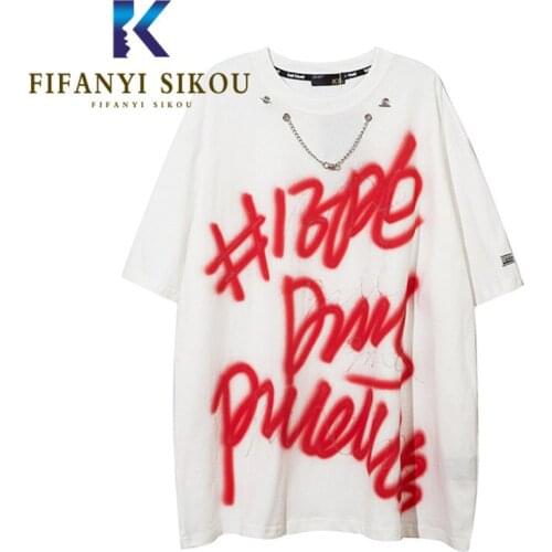 Streetwear Women Summer T-shirt Letter Print Fashion Graffiti Necklace Decoration Short Sleeve Tees Loose Tops Couples T shirt