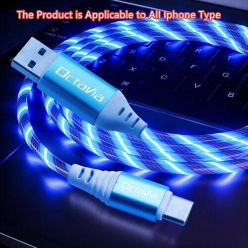 IPhone 11 12 Pro Max X XR XS 8 7 Plus LED Wire Flow Luminous Lighting USB Cable For Skoda OCTAVIA 2 3 A7 VRS accessories
