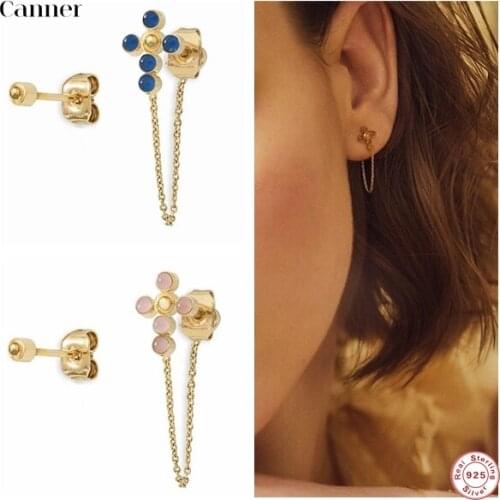 Canner 100% 925 Sterling Silver Stud Earrings For Women Star Moon CZ Earrings Fine Jewelry Korean Brincos Piercing pendientes W5