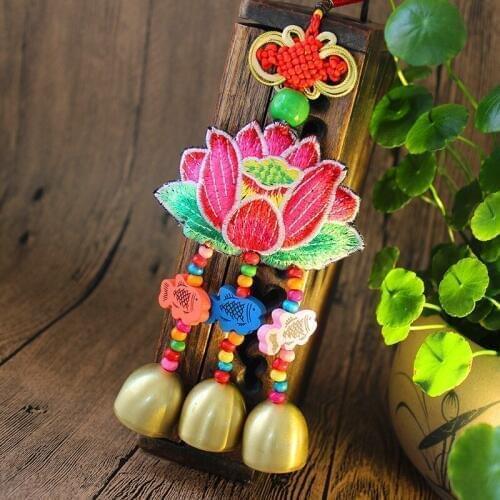 10pcs # wholesale backpack bag home CAR wall efficacious Mascot native Lotus FENG SHUI copper bell lucky Embroidery Pendant