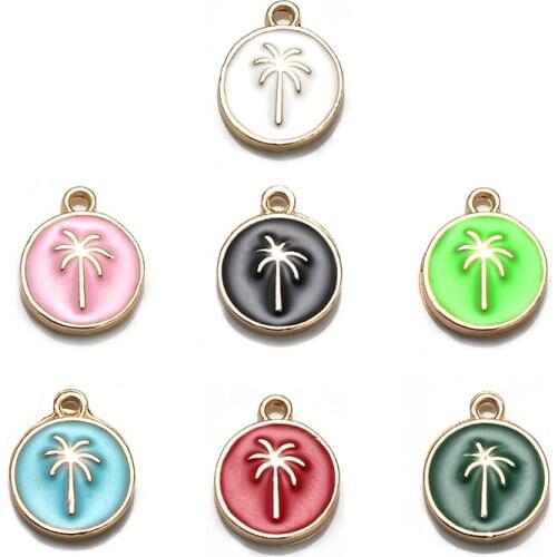 10 PCS Coconut Tree Charms Pendant Enamel Charms Bracelet For Jewelry Making Handmade Craft Accessories