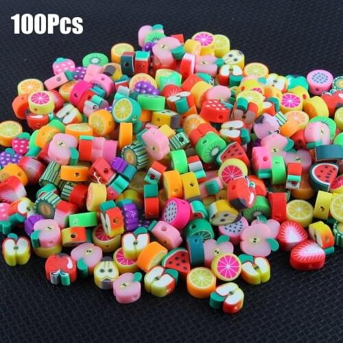 100Pcs Fruit Beads Polymer Clay Beads Mixed Color Polymer Clay Spacer Beads for Jewelry Making DIY Bracelet Necklace Handmade