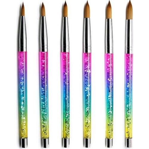 #6-#16 6 Sizes Optional Kolinsky+Nylon Acrylic Nail Brush Art Magic Rainbow Gradient Draw Polish Pen Manicure With Round Head