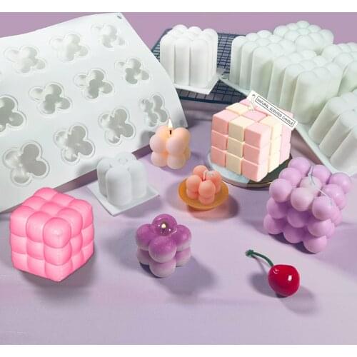 6 Cavities 3D Cube Baking Mousse Cake Mold Silicone Square Bubble Dessert Molds Cake Tray Kitchen Bakeware Candle Plaster Mould