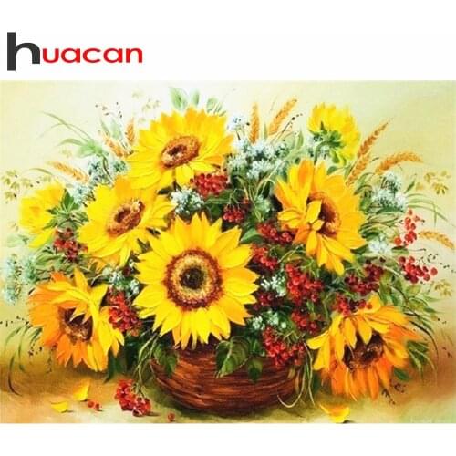 Huacan Diamond Painting Flowers Paintings Of Rhinestones Diamond Mosaic Sunflower Full Square&Round Drill Diamond Embroidery