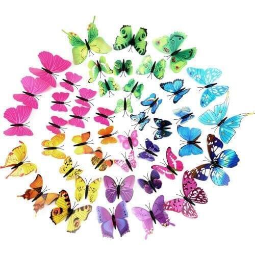 ANGRLY 12pcs Wonderful Art Design Decal Wall Sticker Home Decor Blue Red Yellow Room Decorations 3D Butterfly Wedding Decoration