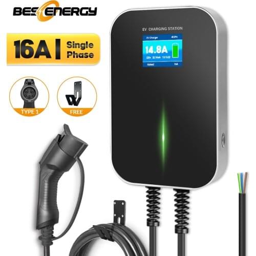 16A 1Phase EV Charger Wallmounted EVSE Wallbox Electric Vehicle Charging Station with Type1 Cable SAE J1772 for Chevy, Ford,Fiat