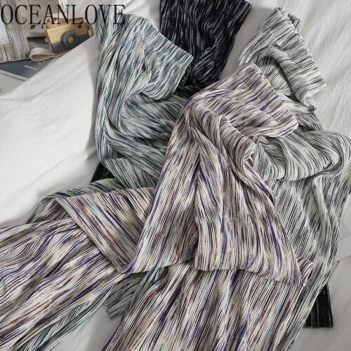 OCEANLOVE Tie Dye Pantalones Striped Loose Summer Korean Fashion 2021 Vintage Wide Leg Pants Women Fashion Trousers High Waist