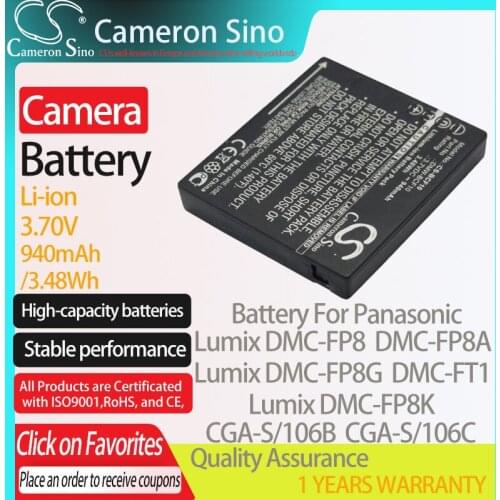 CameronSino Battery for Panasonic Lumix DMC-FP8 DMC-FP8A DMC-FP8G DMC-FP8K fits Panasonic CGA-S/106B Digital camera Batteries