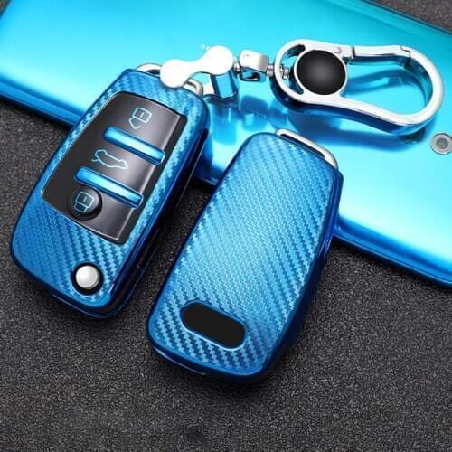 Carbon Fiber Car Key Case Shell Cover & Key Chain Fob For Audi A1 A3 A4 A6 TT Q3 Q7 TPU Soft Remote Key Protective Cover