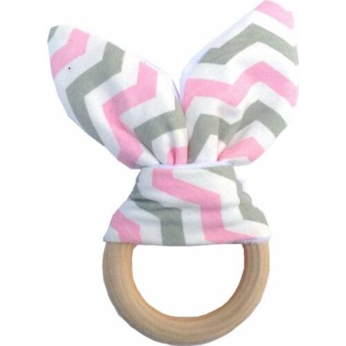 Baby Teethers Natural Wood Circle with Cartoon Fabric Wooden Training Baby Handmade Ring Teether Teething for Babies Newborn Mom