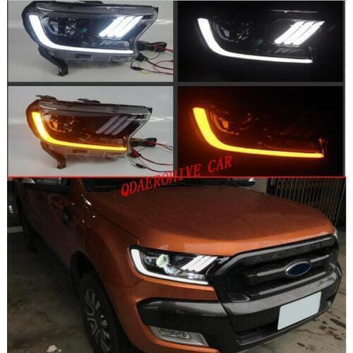 QDAEROHIVE Headlights with Dynamic Signal DRL Bi-Xenon Lens HID Headlamp assembly for Ford Ranger mustang 2016-2018