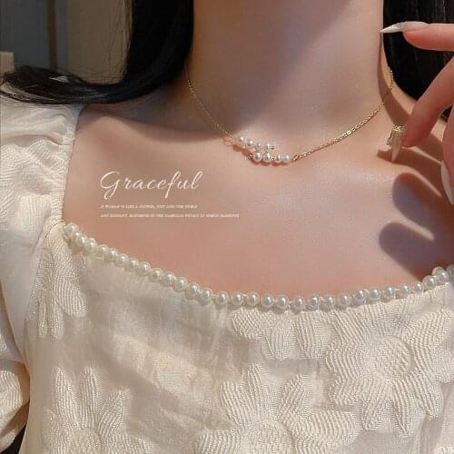 Korean fashion jewelry stitching imitation pearl necklace female necklace fairy temperament fashion clavicle chain for women