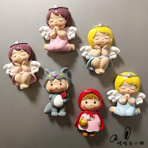 Cute Cartoon Angel Doll Little Red Riding Hood Big Bad Wolf Resin Fridge Magnet Three-dimensional Magnet Decoration