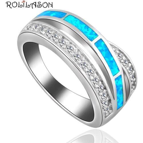 CZ Rings for Women Blue Fire Opal silver color Stamped Party Jewelry Cheap Rings for Women USA Sz #6#7#8#9 OR813