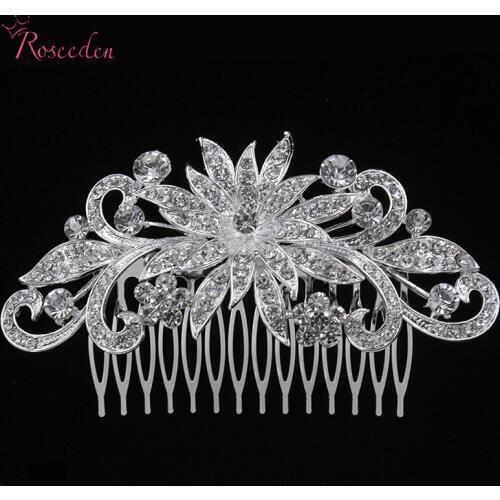 Fashion New Elegant Flower Leaf Bridal Hair Comb Pin With Rhinestone Austrian Crystal Wedding Hair Comb Bridesmaid Comb RE661