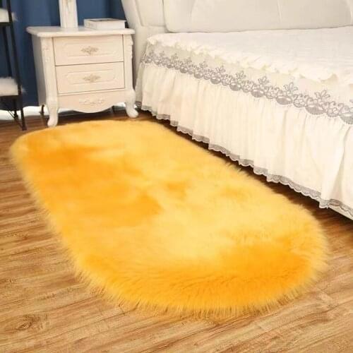 2020 New 80 * 150cm Soft Artificial Wool Sheepskin Fluffy Rug Fur Carpet Long Hair Solid Mat Home Deco Room Decor