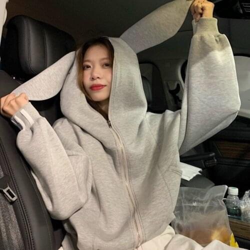 2021 New Rabbit Ears Sweater Womens Fashion Ins Korean Style Loose Student Hooded Short Coat