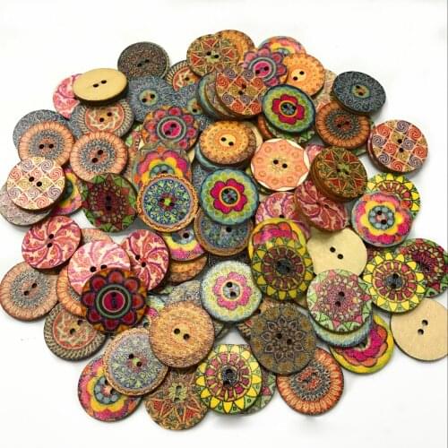 New Mixed Size 50 Pieces Painted Wooden Round Buttons 2020 Vintage Wedding Decoration Sewing Childrens Clothing or Middle-aged