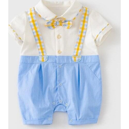 Summer New Baby Boys Full Month Gentlemen Style Romper