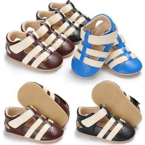 Newborn Baby Boys Shoes Summer PU Leather Kids Shoe First Walkers Soft Soled Hook Loop Infant Prewalkers