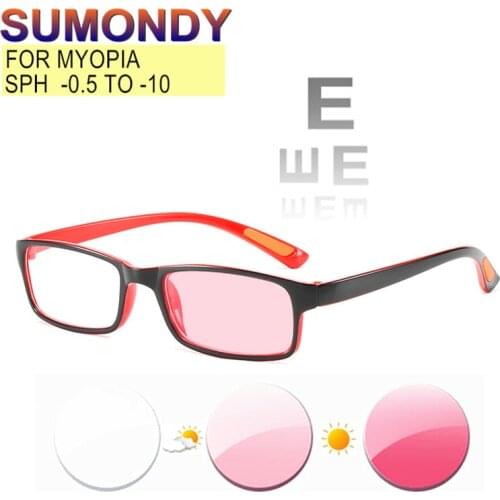 Discolored Myopia Glasses Prescription -0.5 to -6.0 Women Men Short Sighted Eyeglasses Photochromic Blue Light Blocking UF66