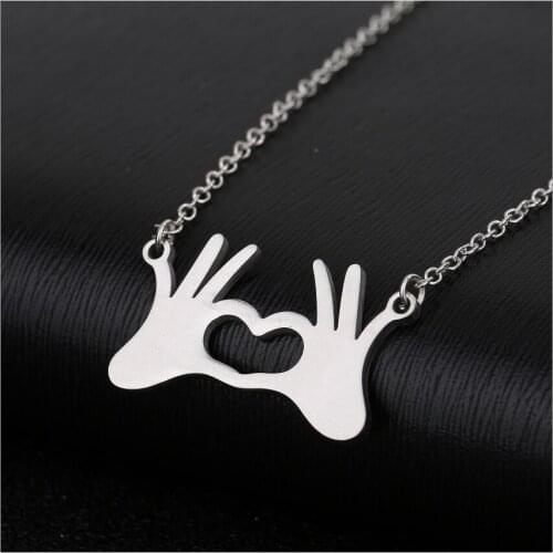 Stainless Steel Necklace For Women Lovers Gold And Silver Color Palm Heart Pendant Necklace Engagement Jewelry S1974