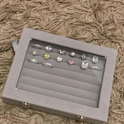 Flat Home Organization Durable Velvet Glass Ring Earring Jewelry Display Organizer Box Tray Holder Portable Useful Storage Case