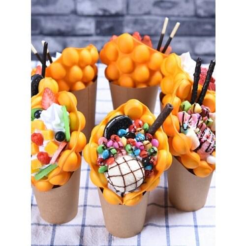 Fake Food Model Ice Cream Egg Bubble Waffle Model, Simulation Ice Cream Egg Waffle Props for Window Display