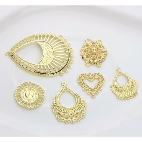 Zinc Alloy Charms Flat Golden Round Water Drop Shape Hollow Connector Charms 6pcs/lot For DIY Tassel Earrings Making Accessories