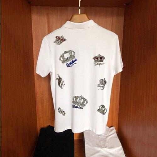 Summer Polo Shirt Mens New Fashion Classic Harajuku Slim Brand Loose Short Sleeve Luxury Hot Diamond