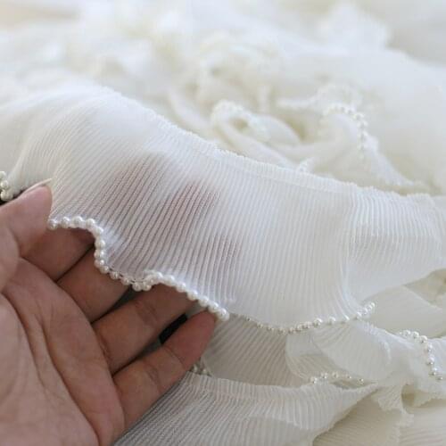 7CM Wide Chiffon Pleated Beaded Lace Trim Handmade DIY Clothes Skirt Curtain Decoration Japanese And Korean Accessories