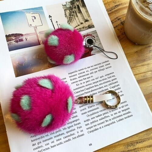 Cute Mink Hair Fruit Pendant Dragon Fruit Watermelon Plush Doll Car Keychain Girls Bag Pendant