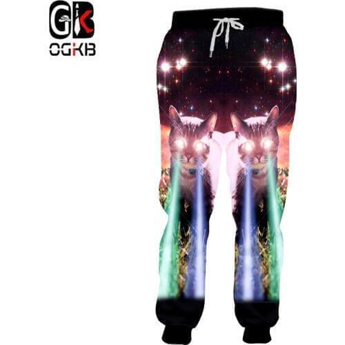 OGKB New Arrival Mens Funny Print Galaxy Space 3D Sweatpants Cat Flash Light Sweat Pants Male Hiphop Loose Joggers Haren Pants