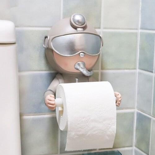 Tissue Boxes LavatoryToilet Paper holder Cartoon Diver Household Bathroom Kitchen Wall Mounted Without Holes Towel Shelf