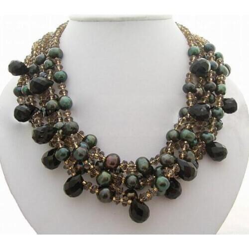 Unique Pearls jewellery Store Multi Strand Only Crystal Baroque Genuine Freshwater Pearl Necklace Fine Jewelry