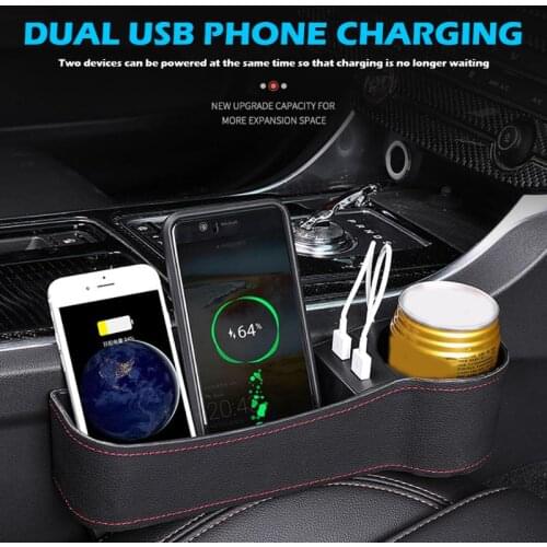 Universal Passenger/Driver Side Car Seat Crevice Gap Storage Box Left/Right Organizer Drink Cup Phone Holders USB Charger Ports