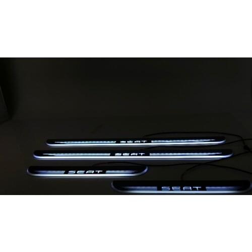 WOOBEST Waterproof Ultrathin Acrylic LED door sill for Seat Leon Led moving door scuff plate overlays light, all 4pcs