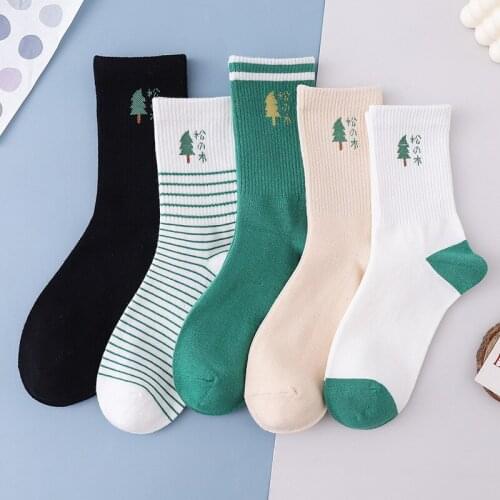 Japanese Lolita Cute Socks Cotton Pine Tree Jacquard Weave Harajuku Socks Women Korea Kawaii Spring and Summer Woman Socks