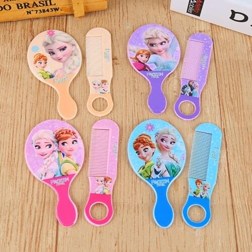 2pcs/set Disney Frozen cartoon children mirror+comb Elsa doll accessories girl birthday gift cosmetic toy portable kid mirror