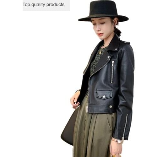 Genuine Leather Jacket Women Black Motorcycle Short Real Sheepskin Leather Jacket Female Slim Coat Outwear chaqueta mujer